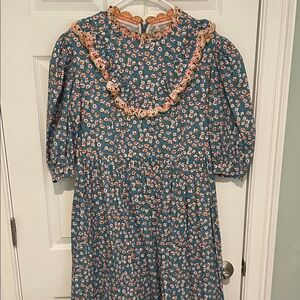 CeliaB Teal Floral Maxi Dress with Pink and Cream Trim
